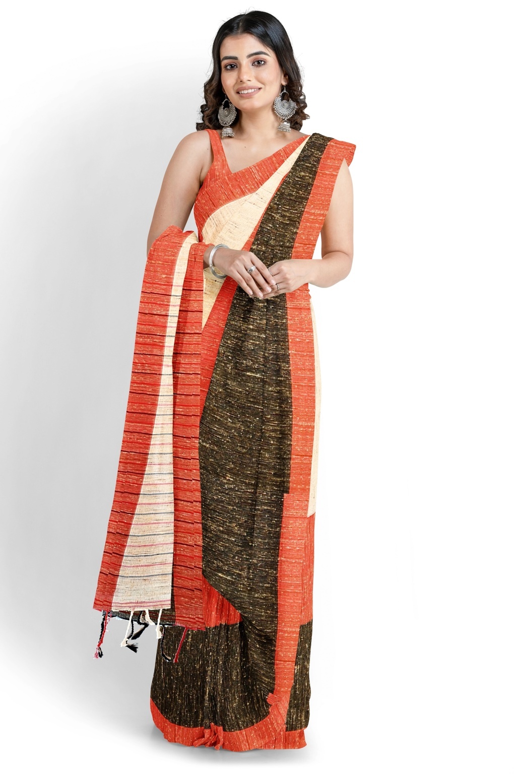 Red White Pure Cotton Kusu Hand Loom Saree (1282)
